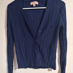 Philosophy Navy Ribbed V-Neck Cardigan Sweater